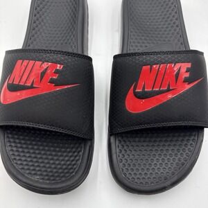 Nike Benassi JDI Slides Size 12 343880-060 Red Black PRE OWNED EXCELLENT